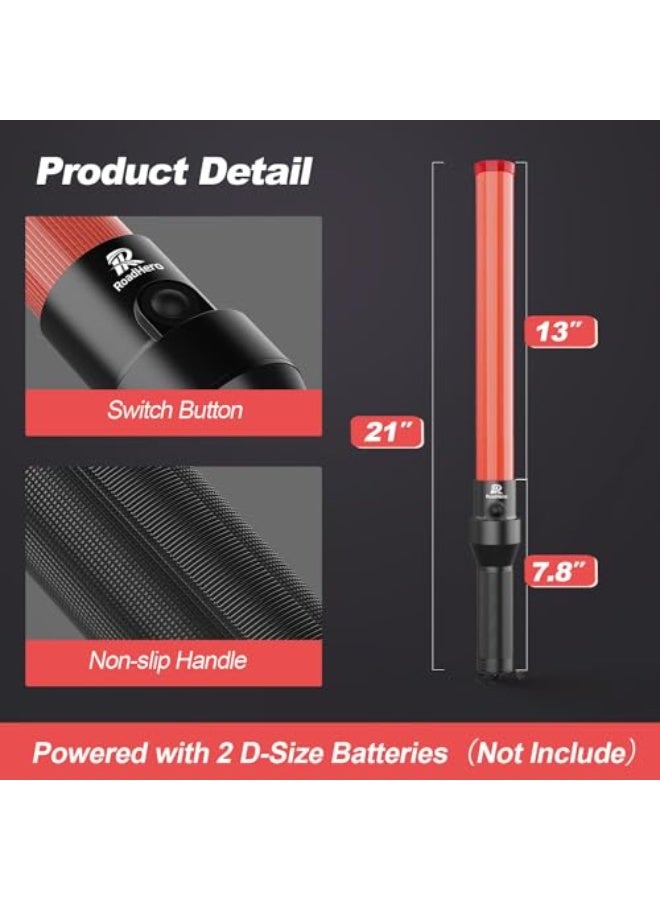 عصا المرور، 21 بوصة عصا تحكم مروري LED، عصا إشارة أمان ليلية مع 3 أوضاع وميض، LED أبيض في الطرف للمطار، توجيه السيارات (2 قطعة) - Image 5